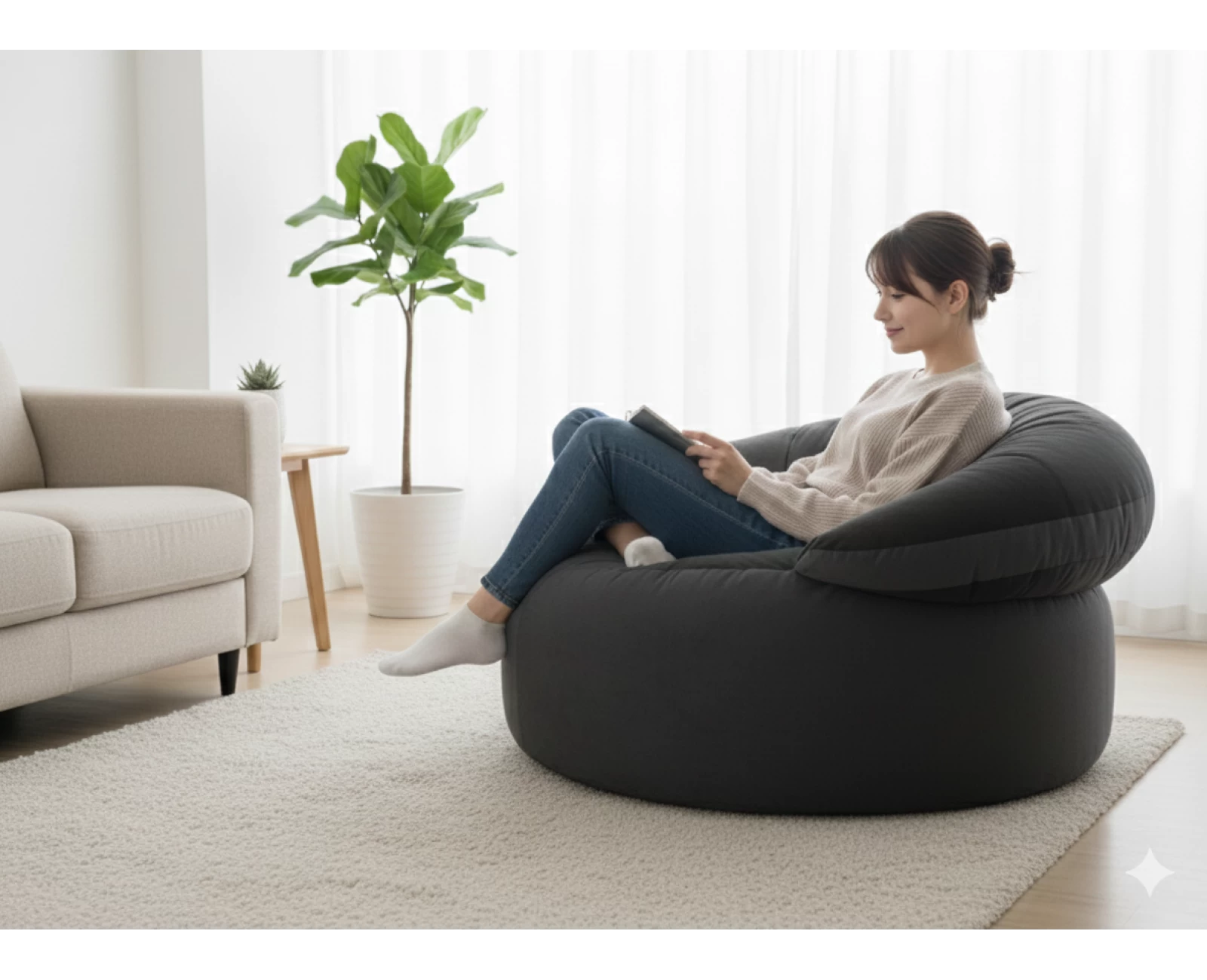 Πουφ πολυθρόνα Big size Velure αποχρώσεις του γκρι Φ120 x 100εκ. | Mypouf.gr