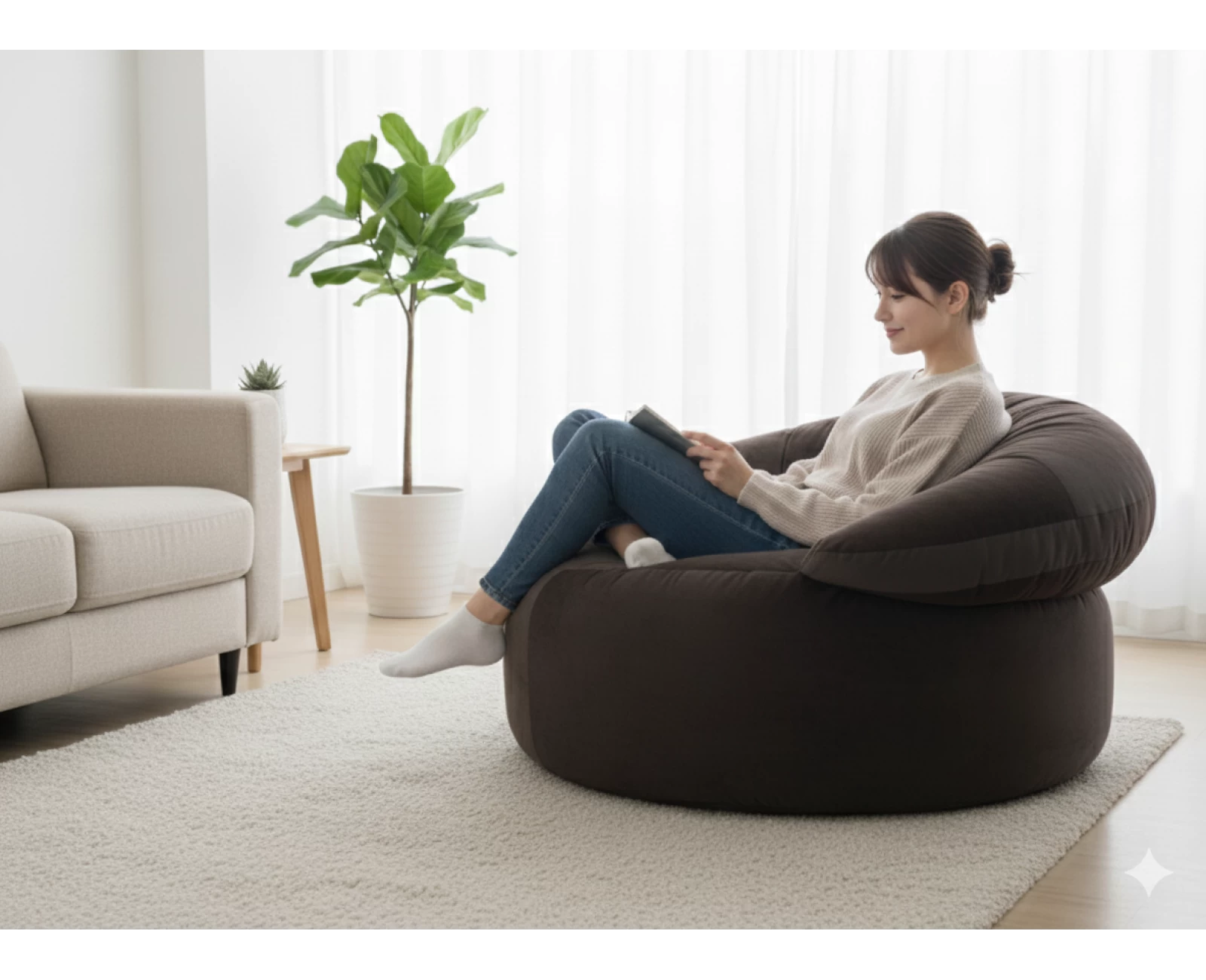 Πουφ πολυθρόνα Big size Velure αποχρώσεις του καφέ Φ120 x 100εκ. | Mypouf.gr