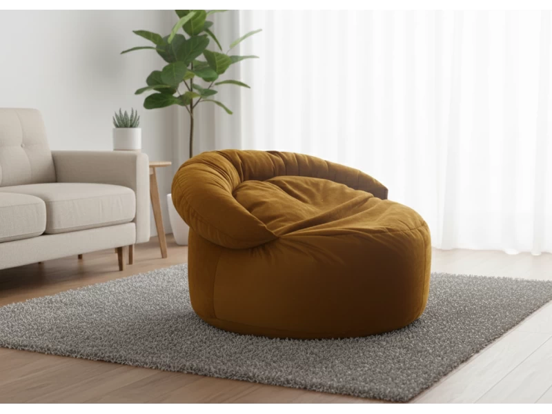 Πουφ πολυθρόνα Big size Velure αποχρώσεις του κίτρινου Φ120 x 100εκ.