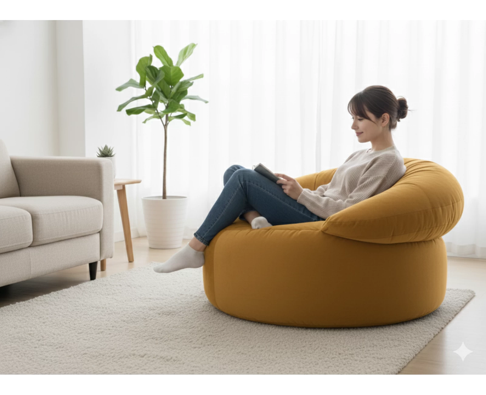 Πουφ πολυθρόνα Big size Velure αποχρώσεις του κίτρινου Φ120 x 100εκ. | Mypouf.gr