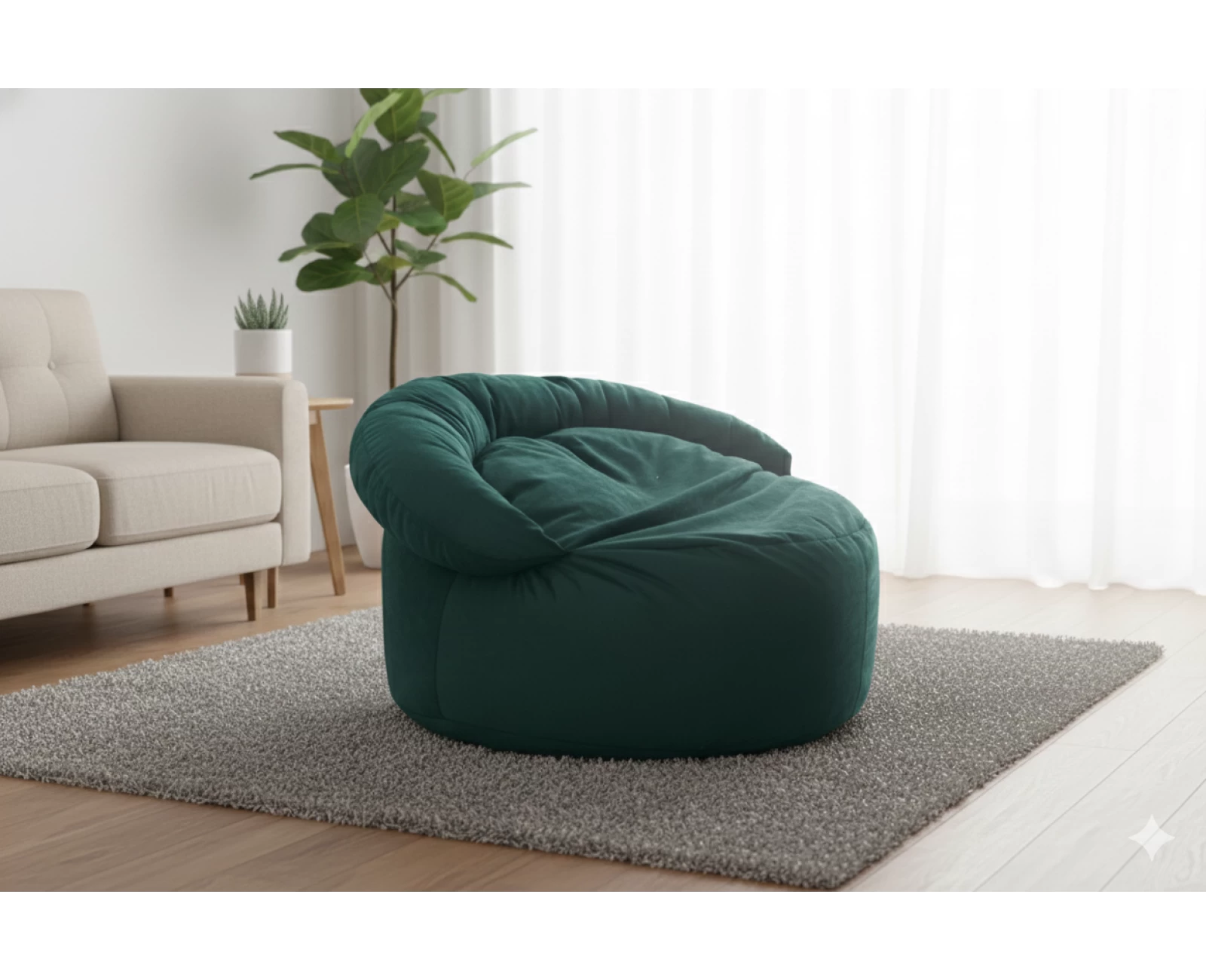 Πουφ πολυθρόνα Big size Velure αποχρώσεις του κυπαρισσί Φ120 x 100εκ. | Mypouf.gr