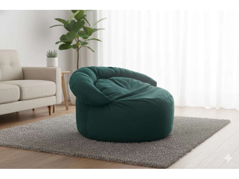 Πουφ πολυθρόνα Big size Velure αποχρώσεις του κυπαρισσί Φ120 x 100εκ.