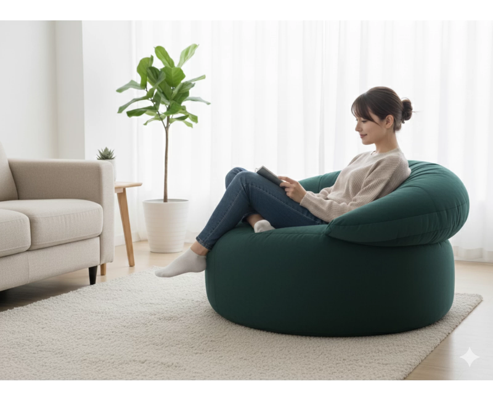 Πουφ πολυθρόνα Big size Velure αποχρώσεις του κυπαρισσί Φ120 x 100εκ. | Mypouf.gr