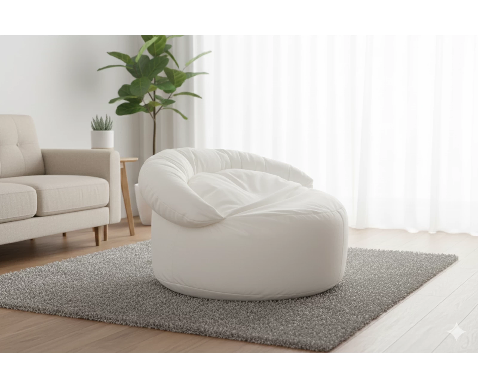 Πουφ πολυθρόνα Big size Velure αποχρώσεις του λευκού Φ120 x 100εκ. | Mypouf.gr