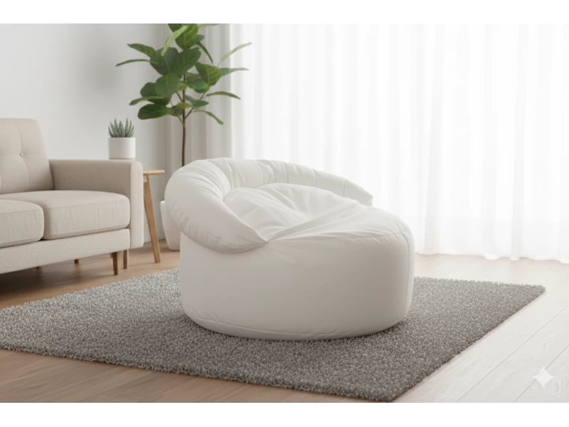 Πουφ πολυθρόνα Big size Velure αποχρώσεις του λευκού Φ120 x 100εκ.