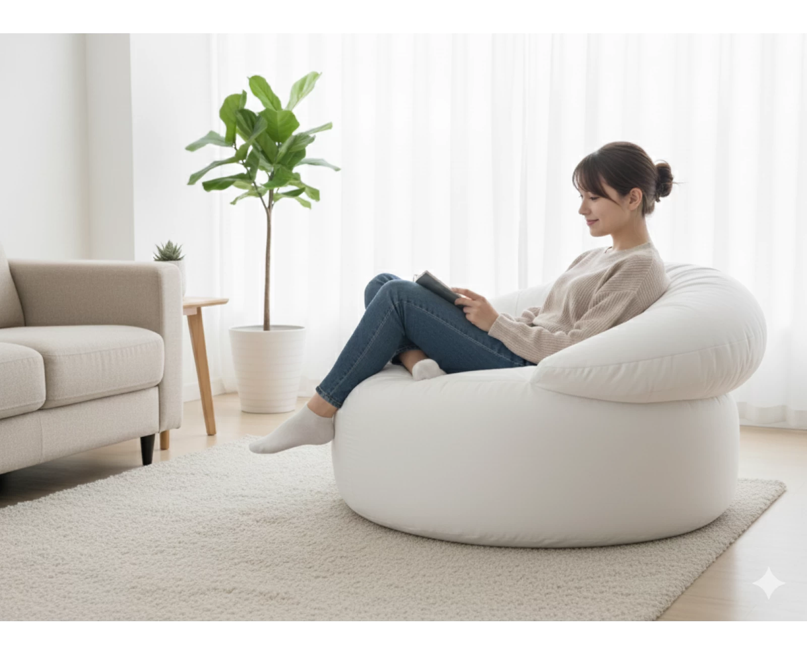 Πουφ πολυθρόνα Big size Velure αποχρώσεις του λευκού Φ120 x 100εκ. | Mypouf.gr