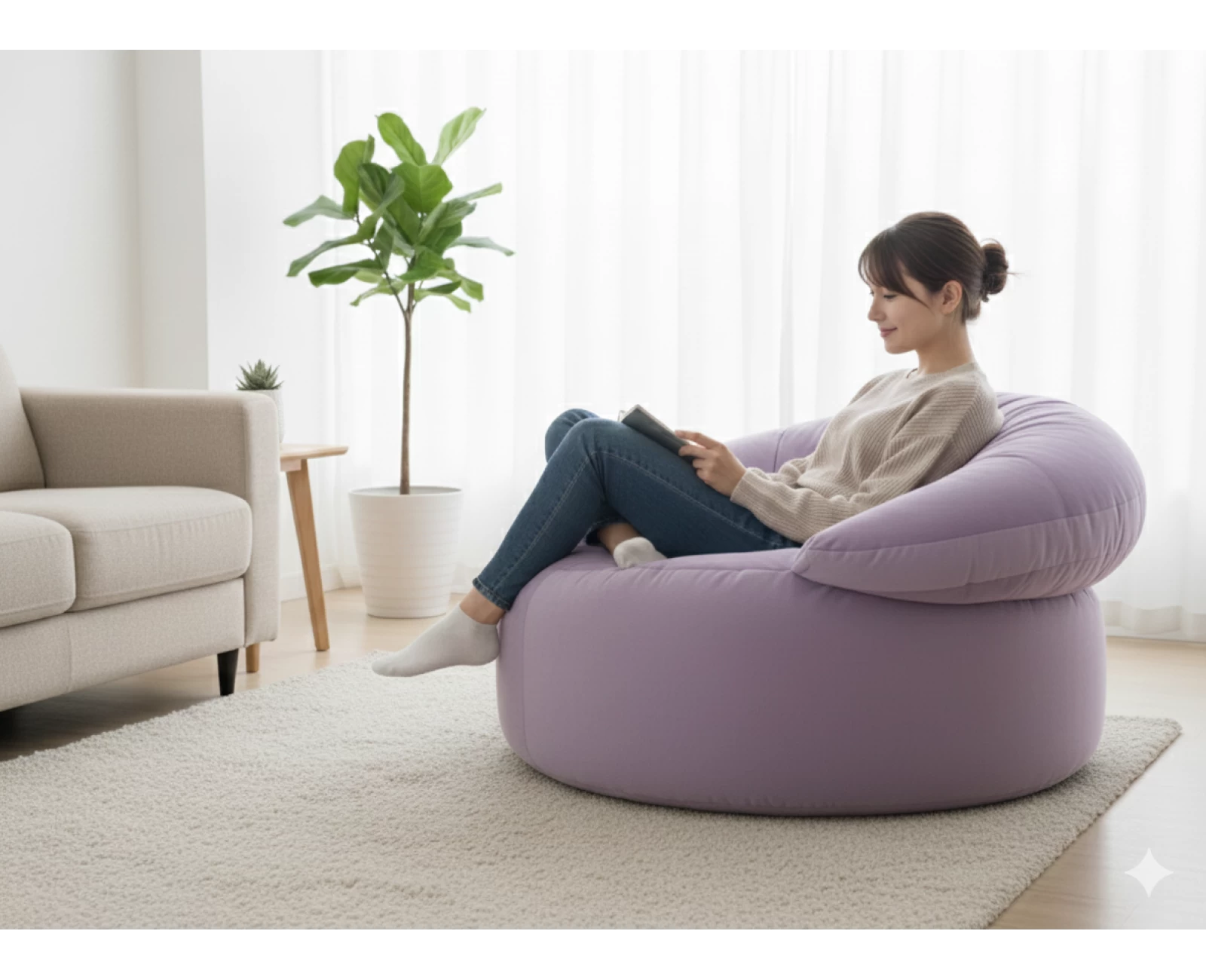 Πουφ πολυθρόνα Big size Velure αποχρώσεις του μωβ Φ120 x 100εκ. | Mypouf.gr