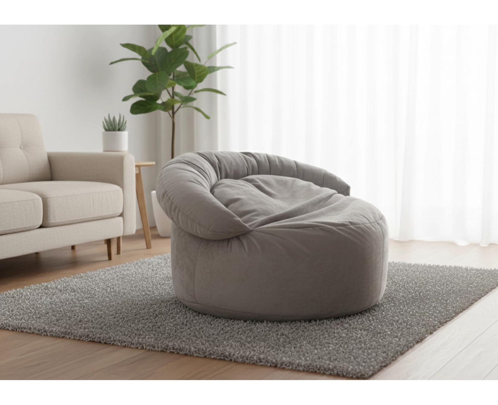 Πουφ πολυθρόνα Big size Velure αποχρώσεις του μπεζ Φ120 x 100εκ. | Mypouf.gr