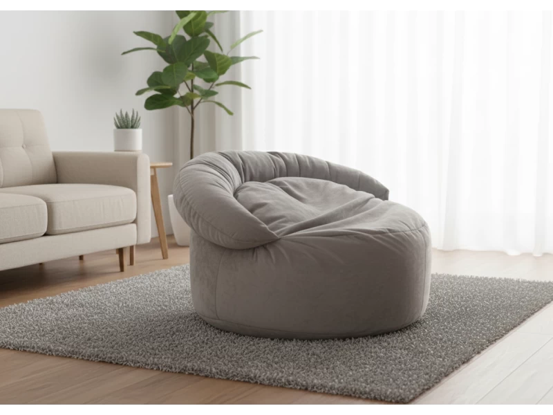 Πουφ πολυθρόνα Big size Velure αποχρώσεις του μπεζ Φ120 x 100εκ.