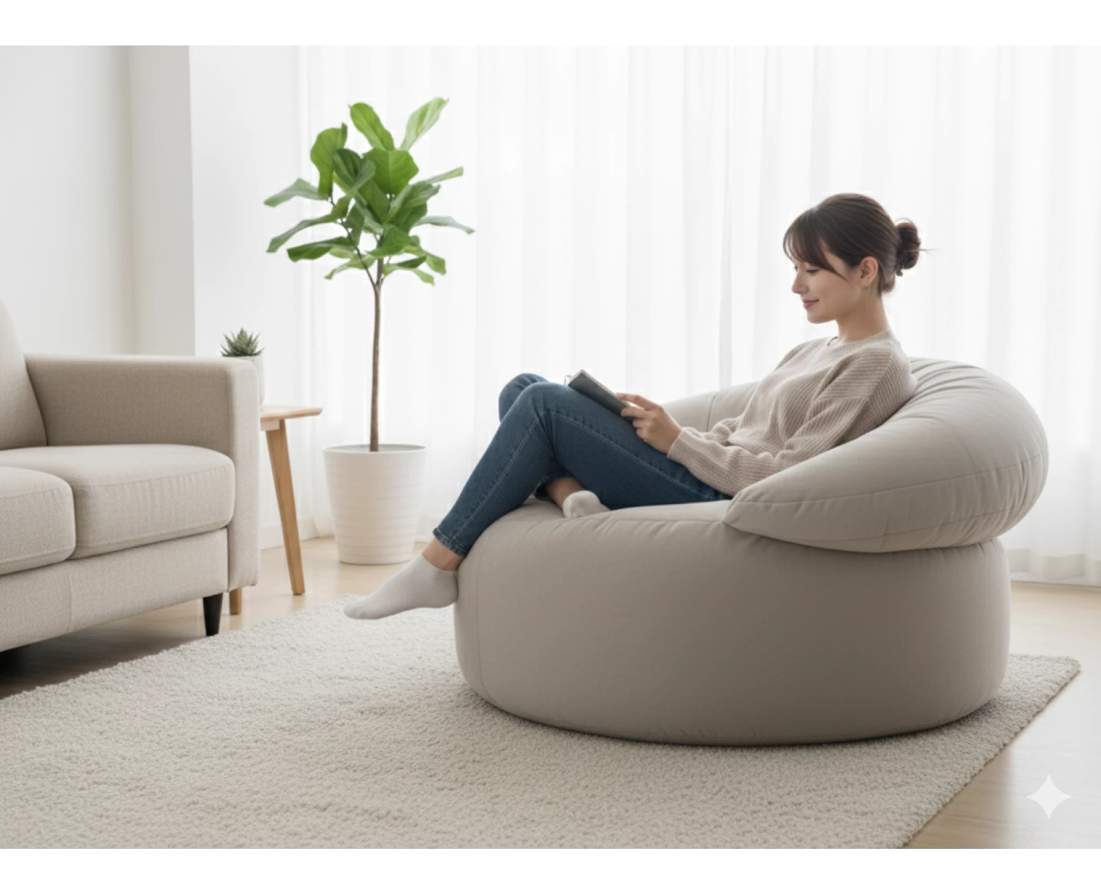 Πουφ πολυθρόνα Big size Velure αποχρώσεις του μπεζ Φ120 x 100εκ. | Mypouf.gr