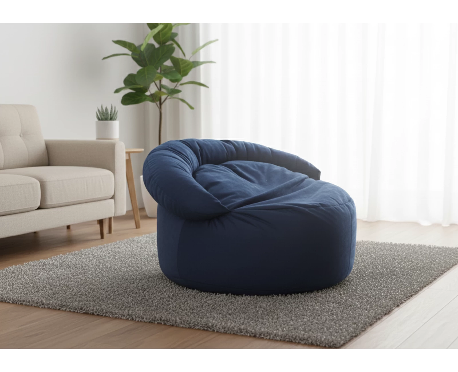 Πουφ πολυθρόνα Big size Velure αποχρώσεις του μπλε σκούρο Φ120 x 100εκ. | Mypouf.gr