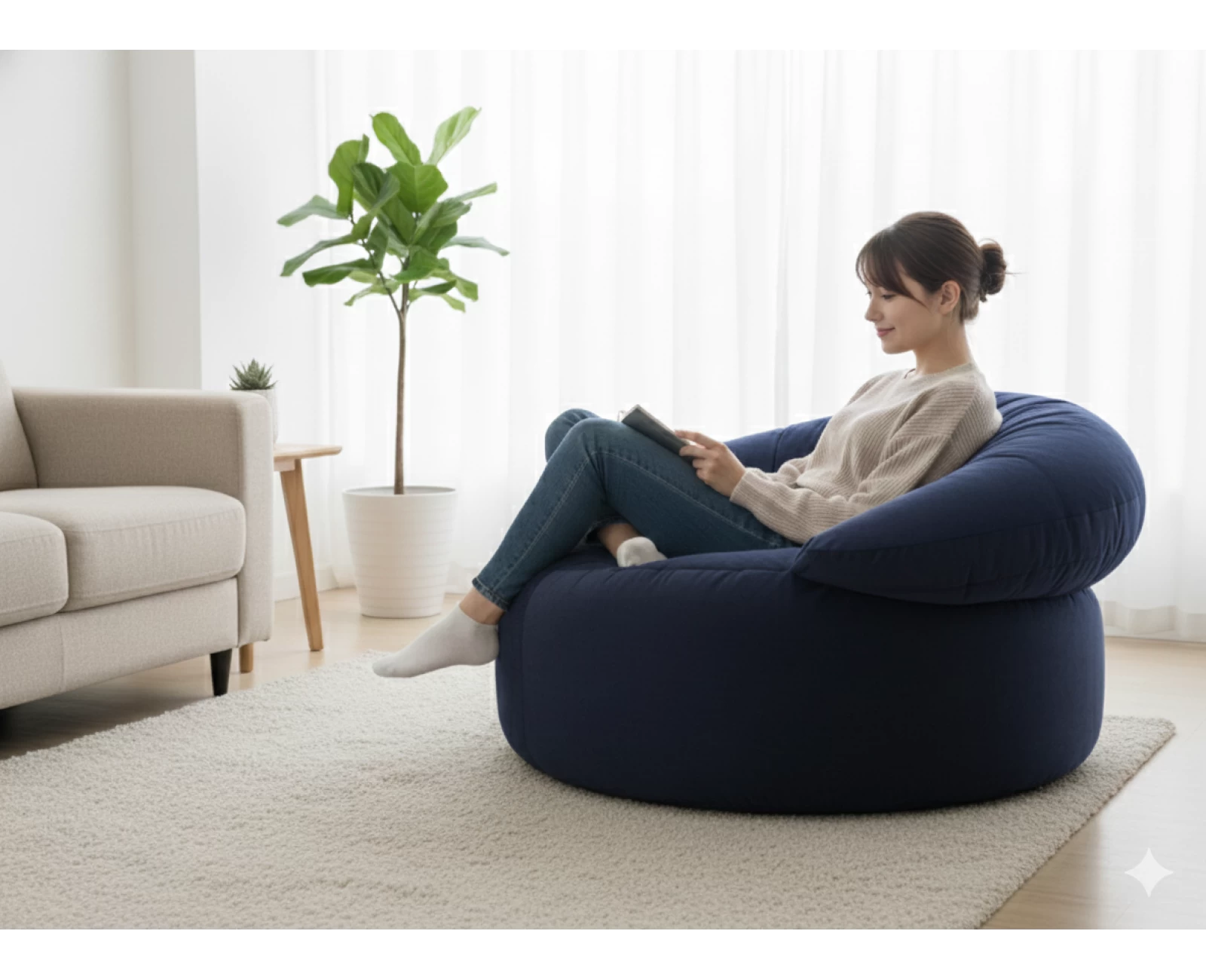 Πουφ πολυθρόνα Big size Velure αποχρώσεις του μπλε σκούρο Φ120 x 100εκ. | Mypouf.gr