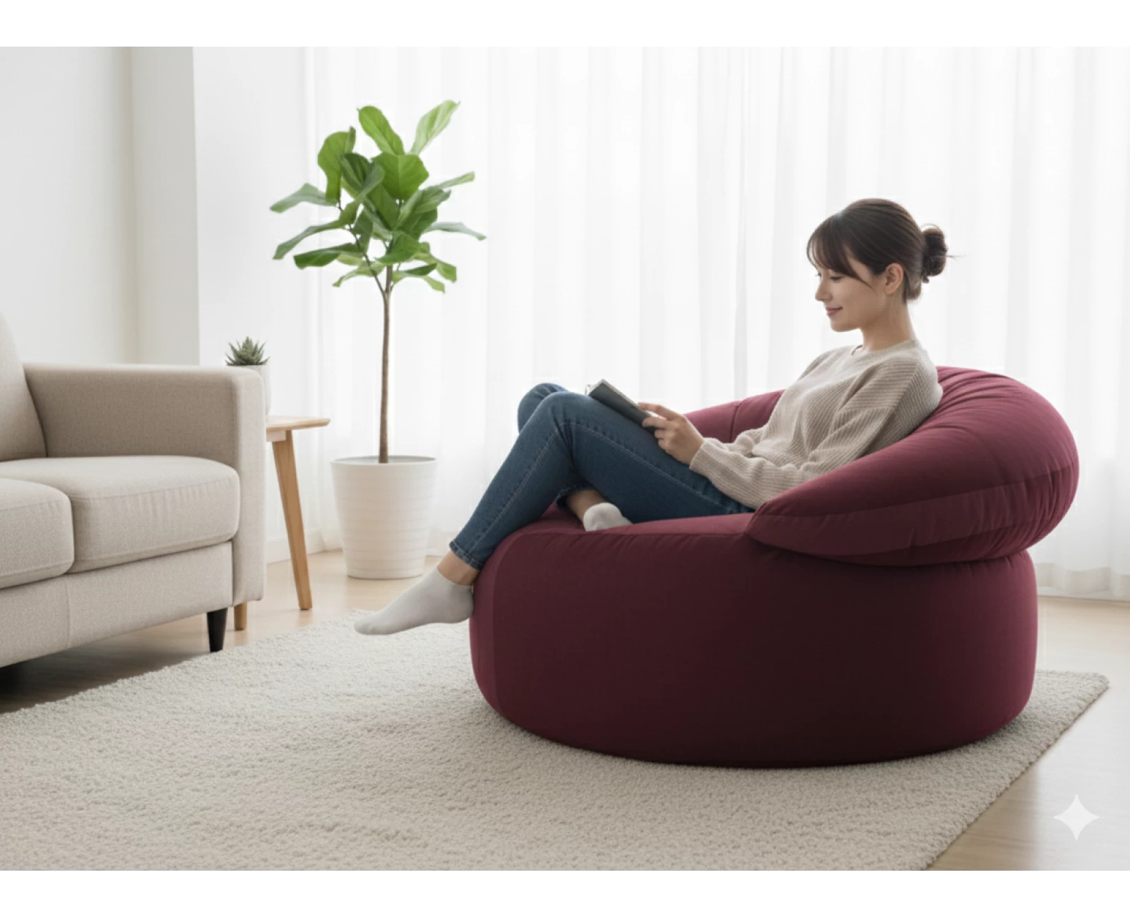 Πουφ πολυθρόνα Big size Velure αποχρώσεις του Μπορντώ Φ120 x 100εκ. | Mypouf.gr