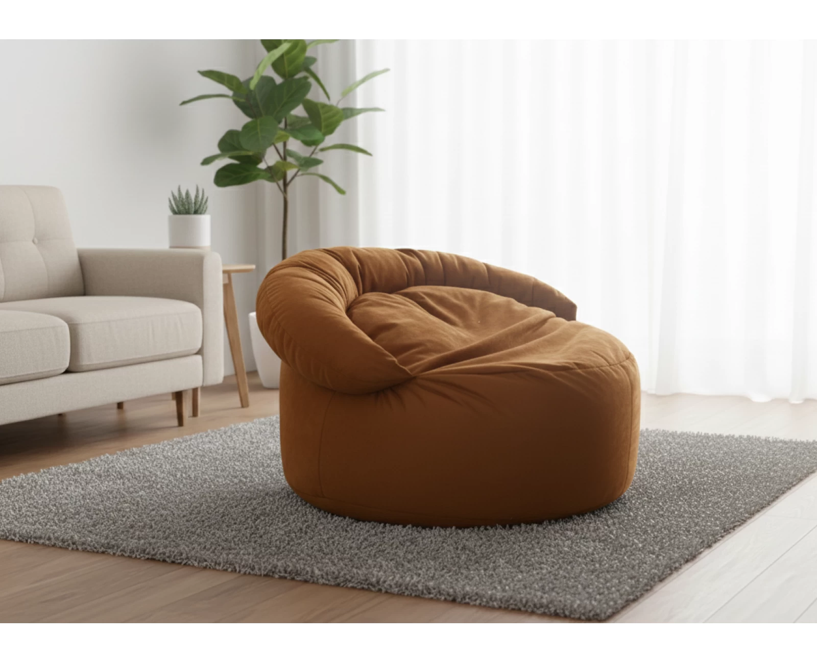 Πουφ πολυθρόνα Big size Velure αποχρώσεις του πορτοκαλί Φ120 x 100εκ. | Mypouf.gr