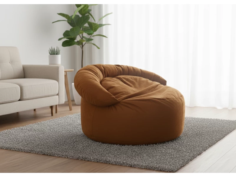 Πουφ πολυθρόνα Big size Velure αποχρώσεις του πορτοκαλί Φ120 x 100εκ.