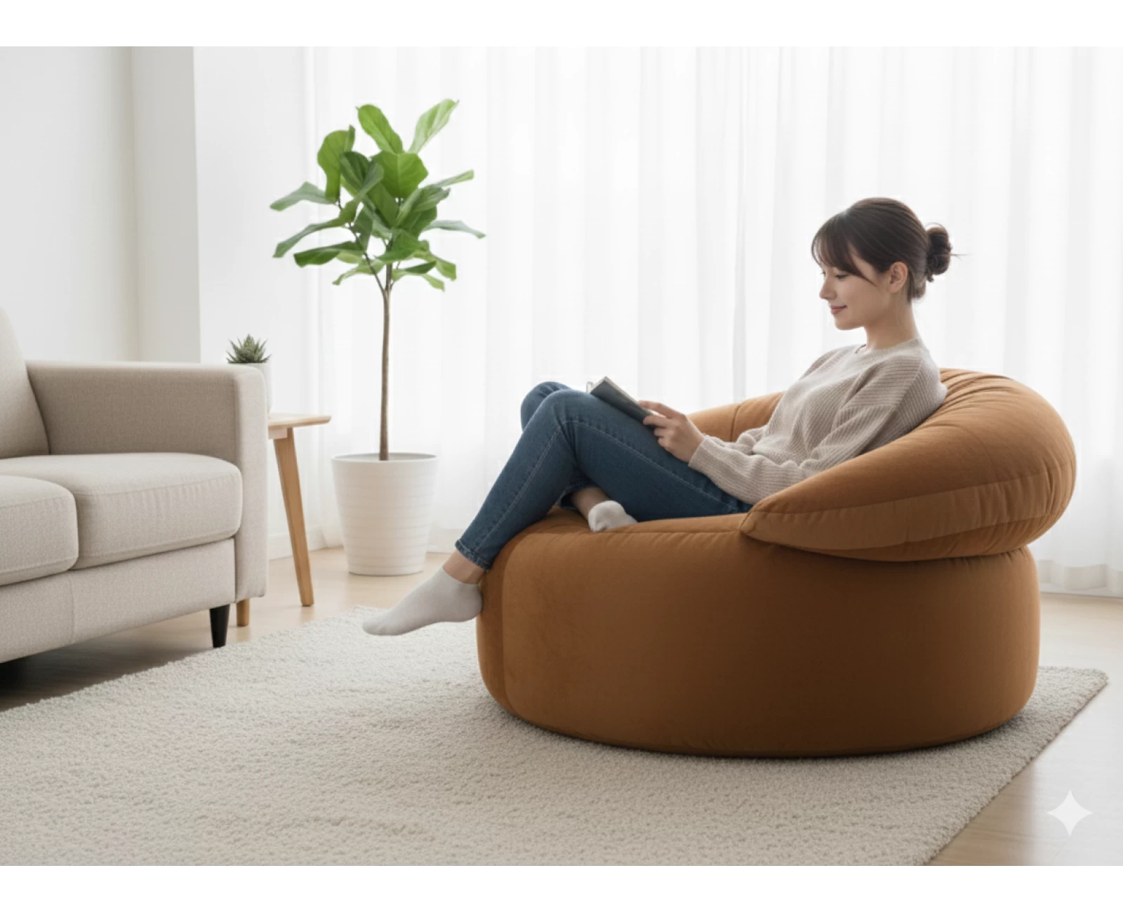 Πουφ πολυθρόνα Big size Velure αποχρώσεις του πορτοκαλί Φ120 x 100εκ. | Mypouf.gr