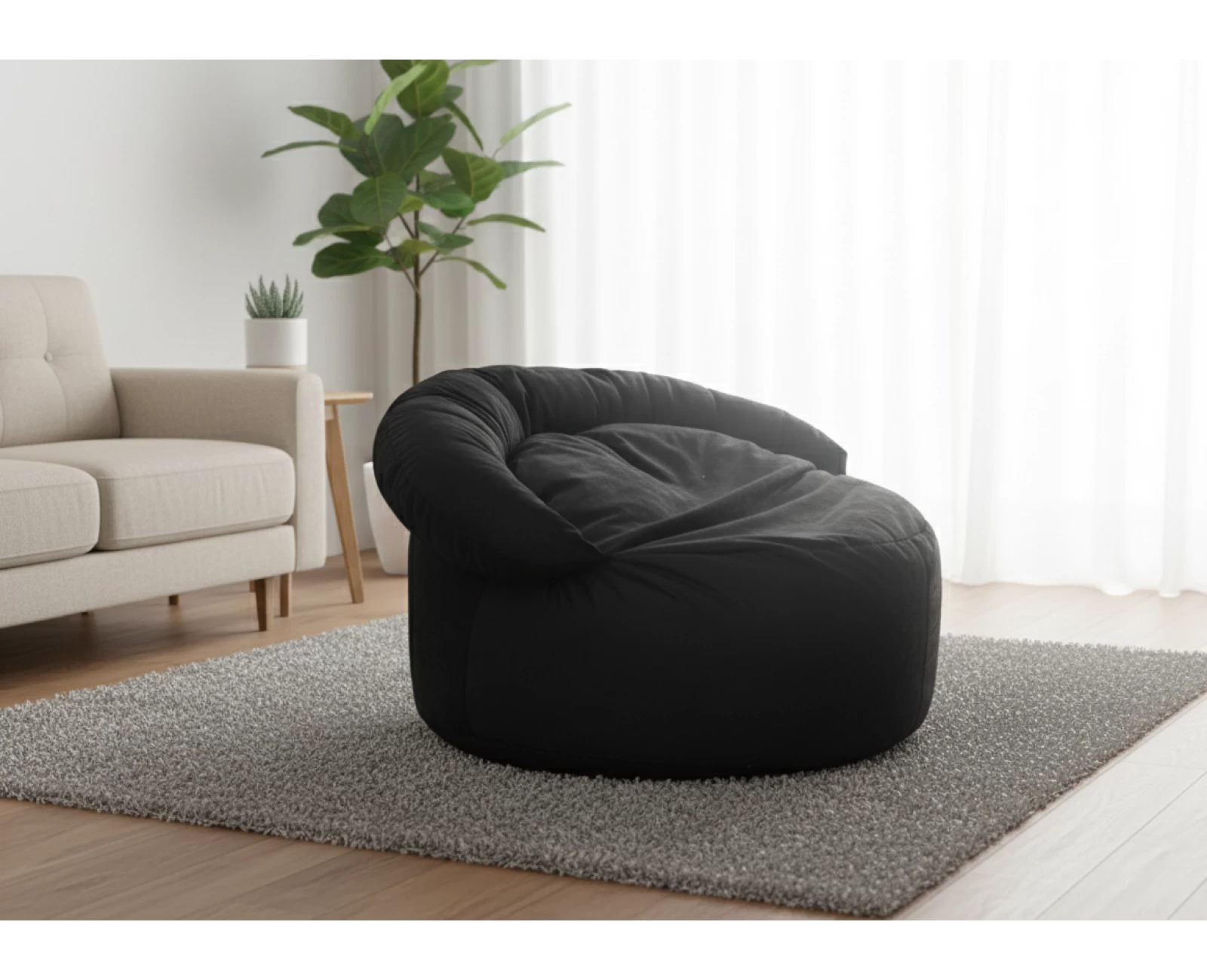 Πουφ πολυθρόνα Big size Velure μαύρη απόχρωση Φ120 x 100εκ. | Mypouf.gr
