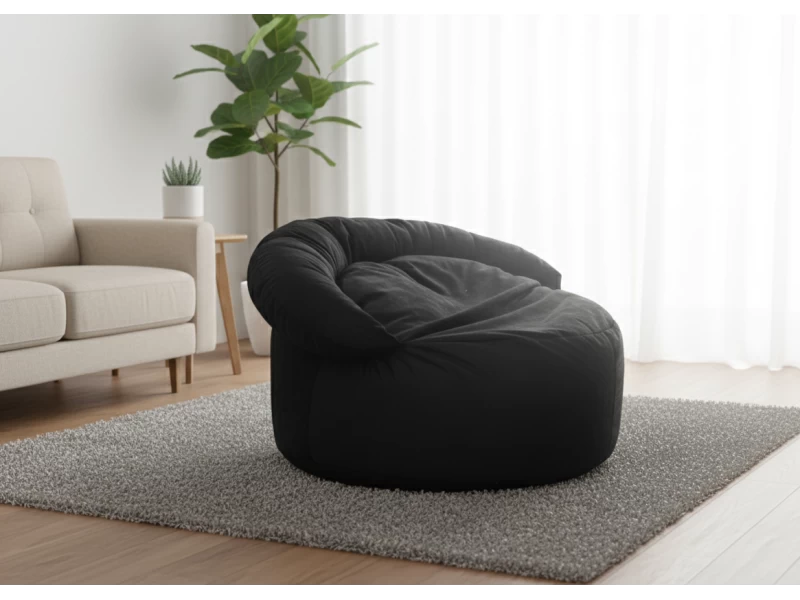 Πουφ πολυθρόνα Big size Velure μαύρη απόχρωση Φ120 x 100εκ.