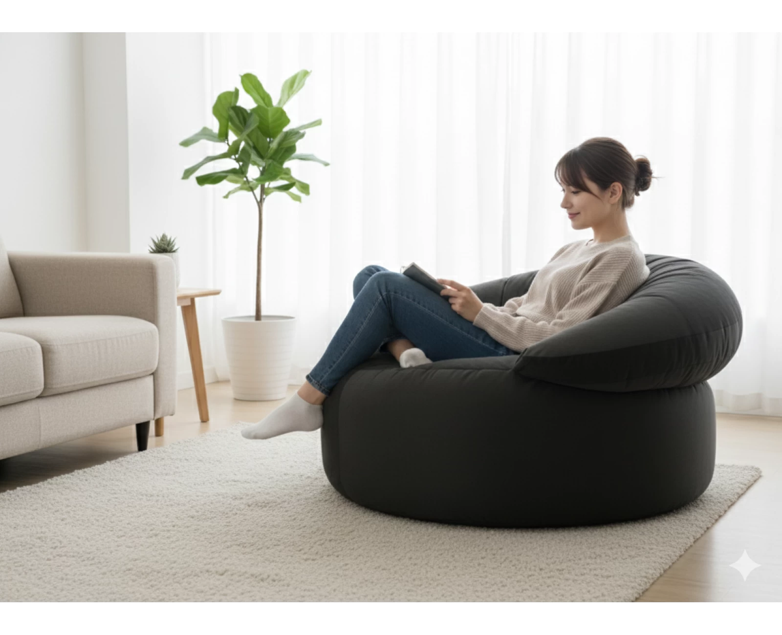 Πουφ πολυθρόνα Big size Velure μαύρη απόχρωση Φ120 x 100εκ. | Mypouf.gr