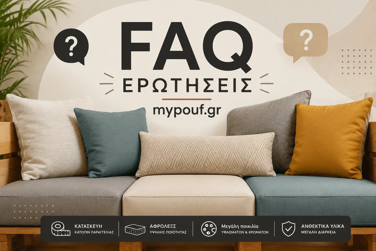 Μαξιλάρια καναπέ και FAQ του mypouf.gr για αφρολέξ, πουφ και μαξιλάρια κατασκευής
